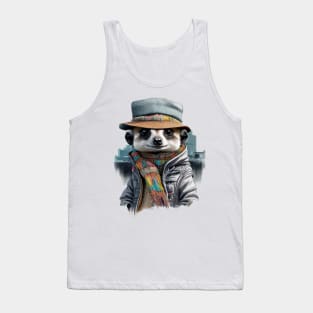 Meerkat wearing a jacket cap and a scarf Tank Top